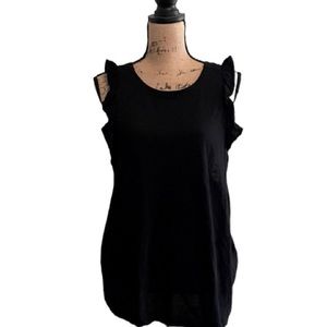 EUC LOFT Black Sleeveless Ruffled Shoulder Top Sz L